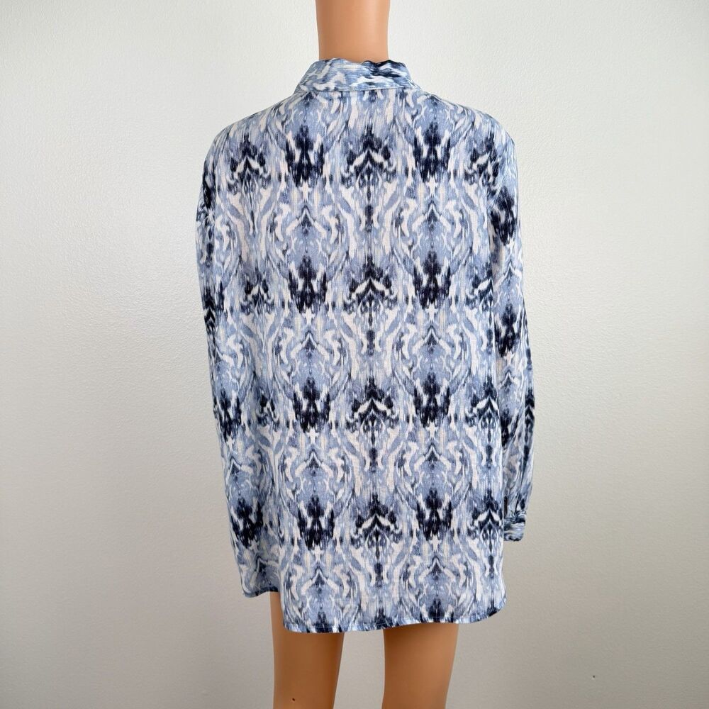 Kim Rogers Geometric Print Linen Shirt Button Up Long Sleeve - Picture 2 of 6
